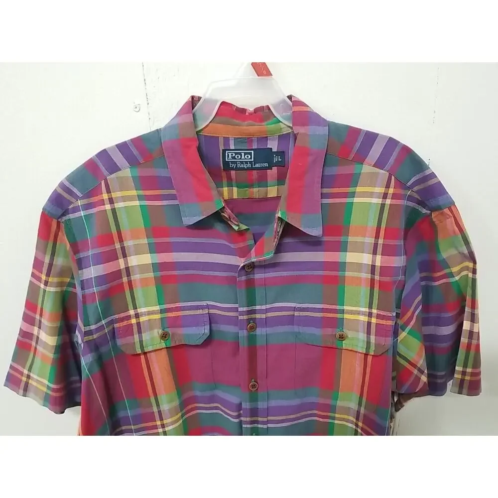 Mens Polo Ralph Lauren‎ Classic Fit Plaid Oxford Long Sleeve Shirt Multi Large